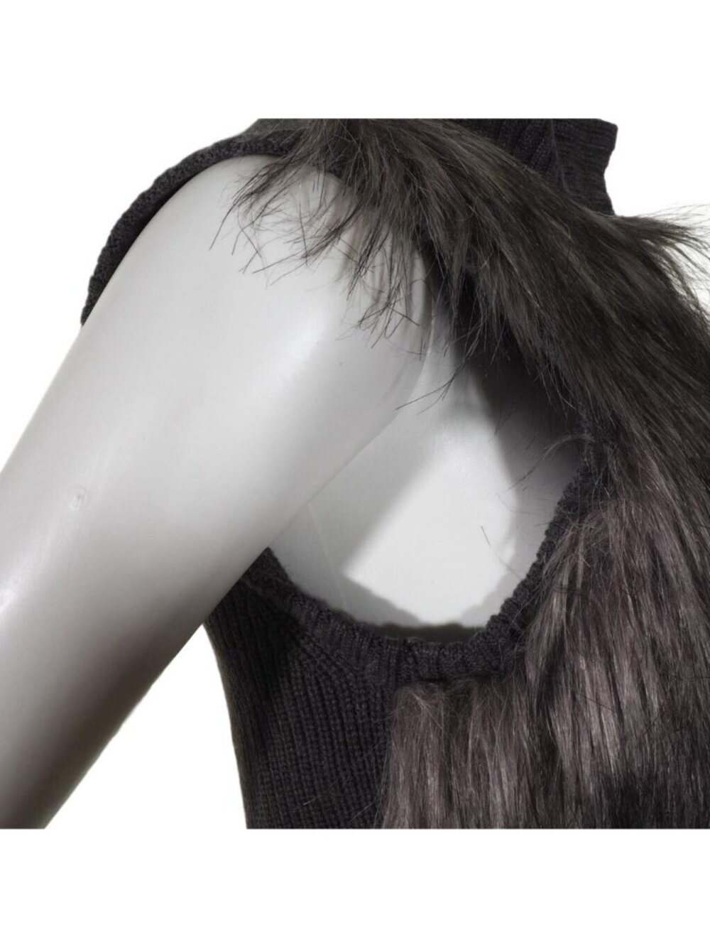 Calvin Klein Vest Faux Fur Size XS Womens Sweater Metal Closures Gray Mock Tunic - Picture 7 of 11